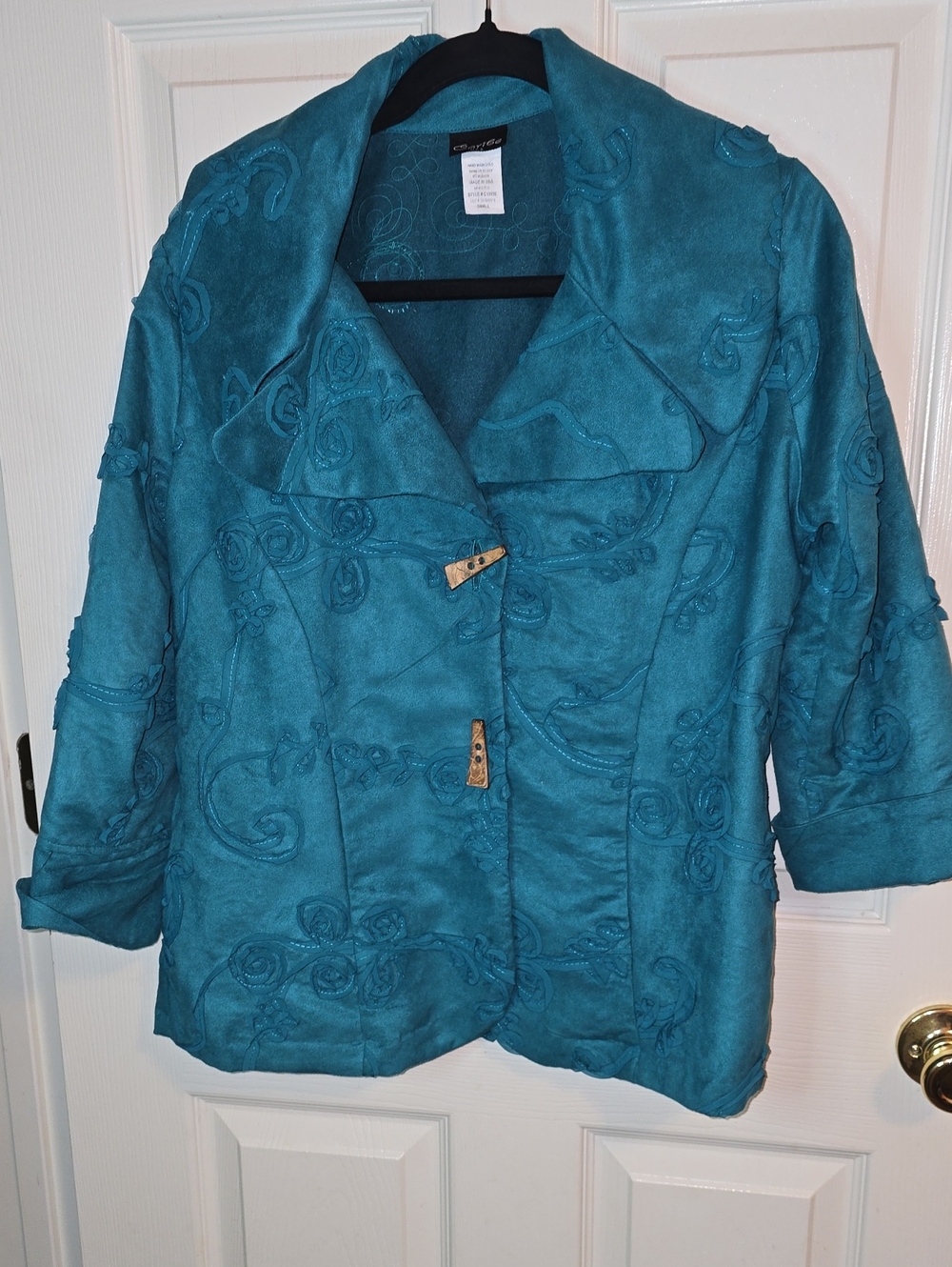 Teal Embroidered Swing Blazer Jacket